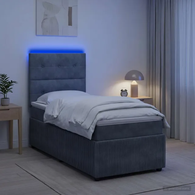 vidaXL LED Boxspring Bed met Matras Donkergrijs 90 x 190 cm Fluweel