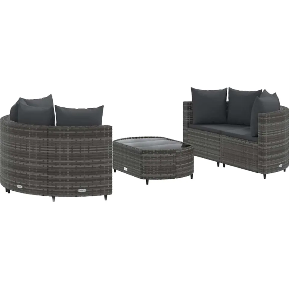 vidaXL 5-delige Loungeset met kussens poly rattan grijs, foto 3