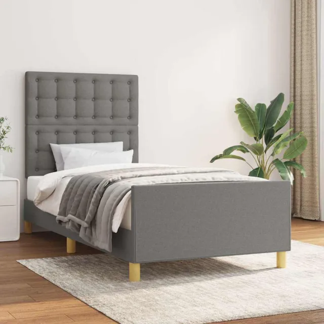 vidaXL Bedframe met hoofdeinde stof donkergrijs 90x190 cm grijs