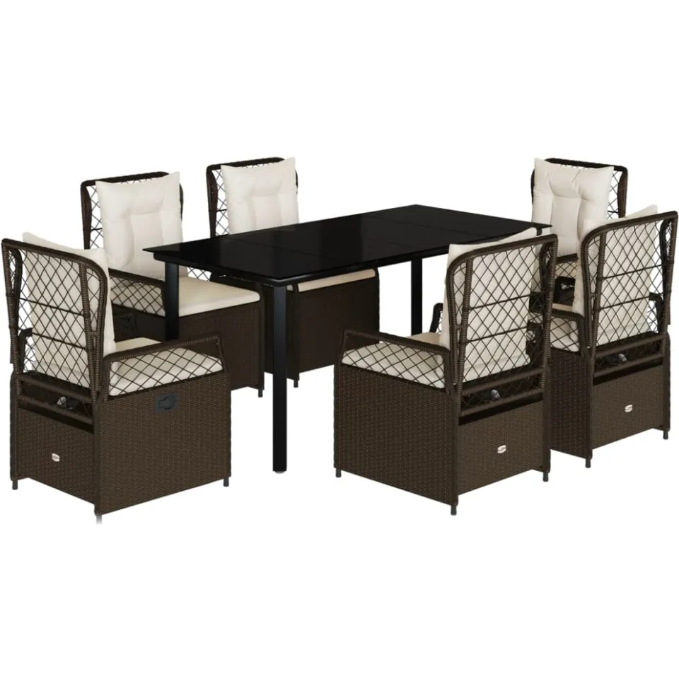 vidaXL 7-delige Tuinset met kussens poly rattan bruin, foto 3