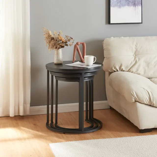 en.casa Bijzettafel Ulricehamn set van 3 zwart [en.casa]