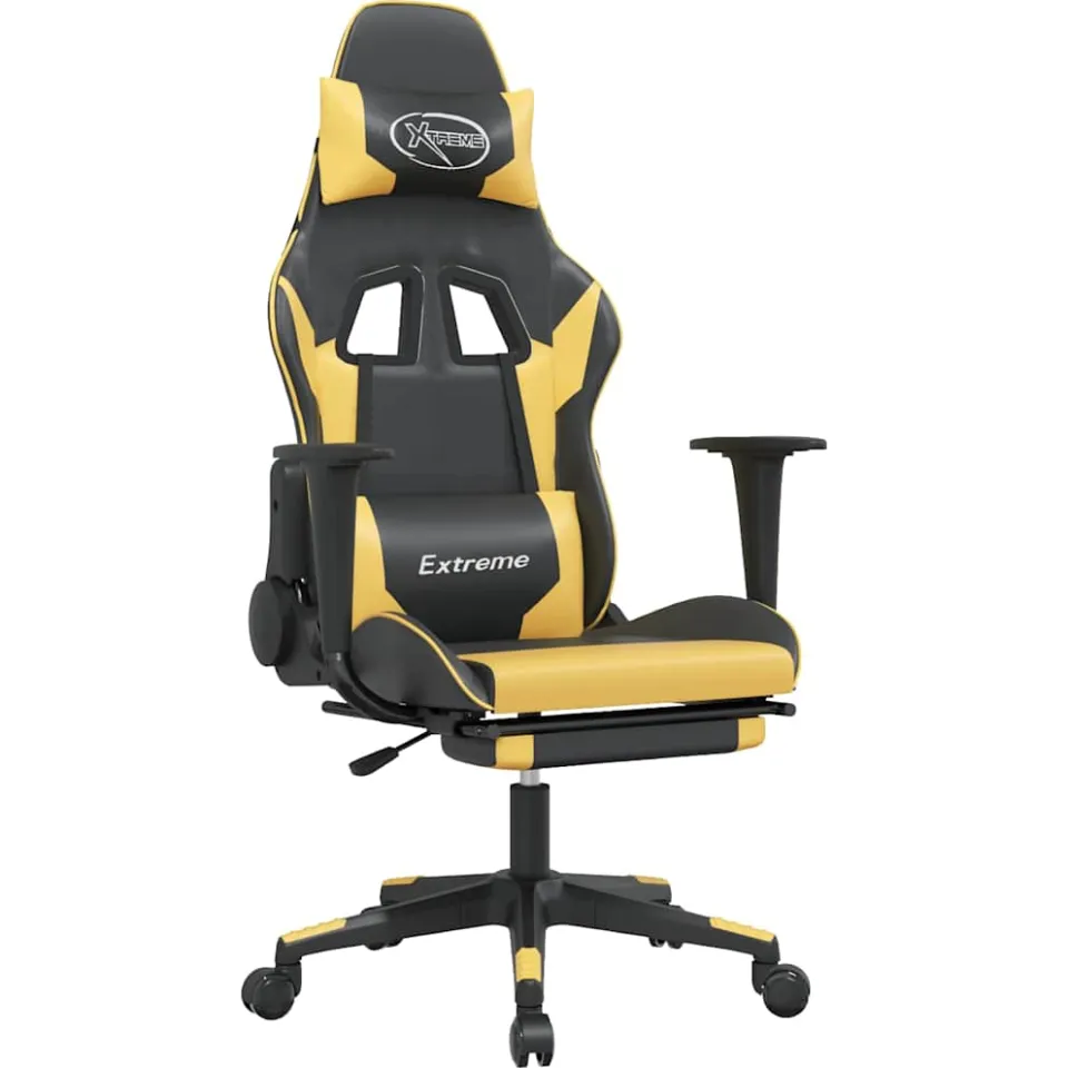 vidaXL Massage gamestoel met voetensteun kunstleer zwart/goudkleurig, foto 4