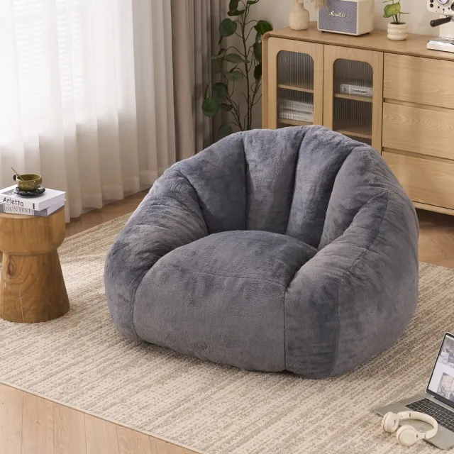 REDOM Zitzak stoel - Met rugleuning - Voorgevuld met schuimvulling - Voor lezen en ontspannen - Woonkamer en slaapkamer - Polyester - Grijs - 123 x 111 x 75 cm