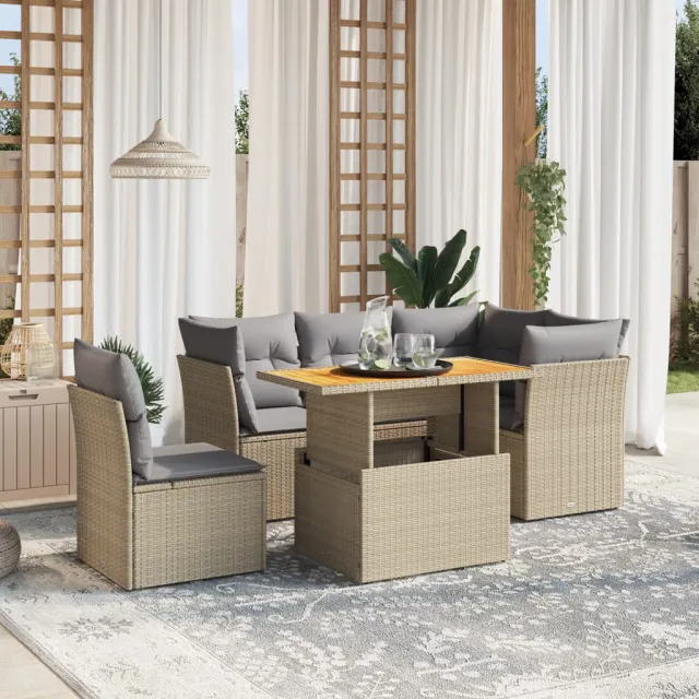 vidaXL 5-delige Loungeset met kussens poly rattan beige, foto 2