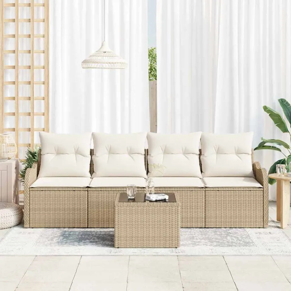 vidaXL Tuin Sofa Set Beige poly rattan, foto 3