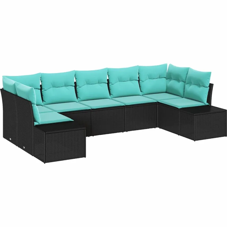 vidaXL Tuin Sofa Set 7 st Zwart poly rattan, foto 4