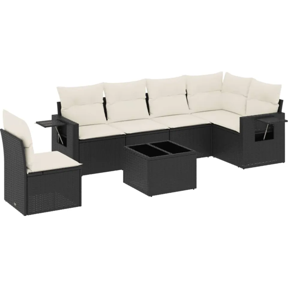 vidaXL 7-delige Loungeset met kussens poly rattan zwart, foto 3