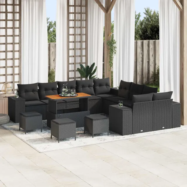 vidaXL Tuin Sofa Set 14 st Zwart poly rattan, foto 2