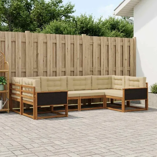 vidaXL Buiten bankenset 6 st 6-zits Natuurlijk en Beige