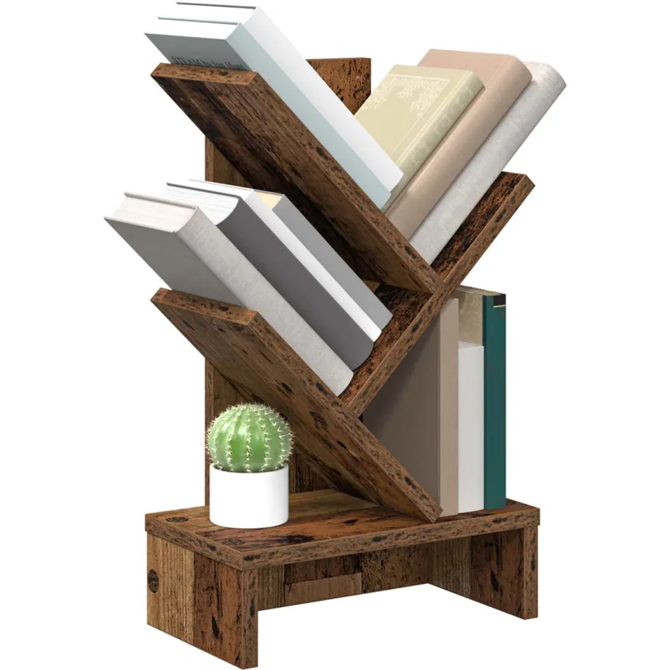 vidaXL Boomvormige boekenplank met 3 planken 30 x 18 x 48 cm Oud hout Bruin