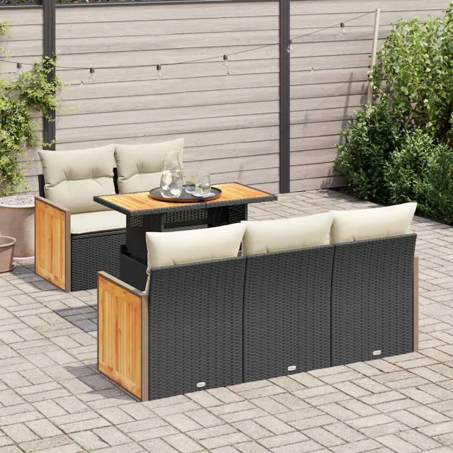 vidaXL 6-delige Loungeset met kussens poly rattan acacia zwart, foto 2