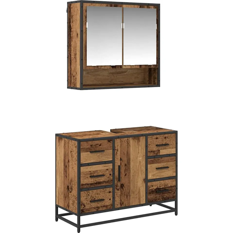 vidaXL Badkamermeubelset 2 st Oud Hout 80 x 33 x 60 cm Bewerkt hout bruin, foto 3