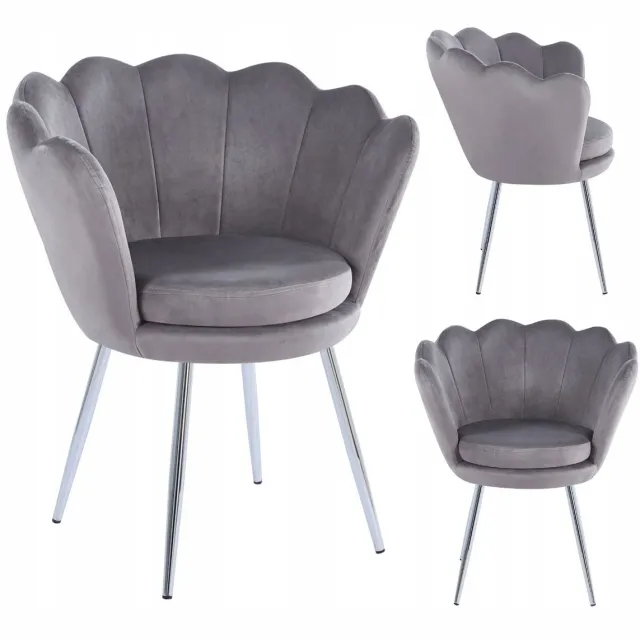 Furnitex FR1-FX - Fauteuil - Grijs fluweel - Zilverkleurige poten - Schelpvormig Grijs;Zilver