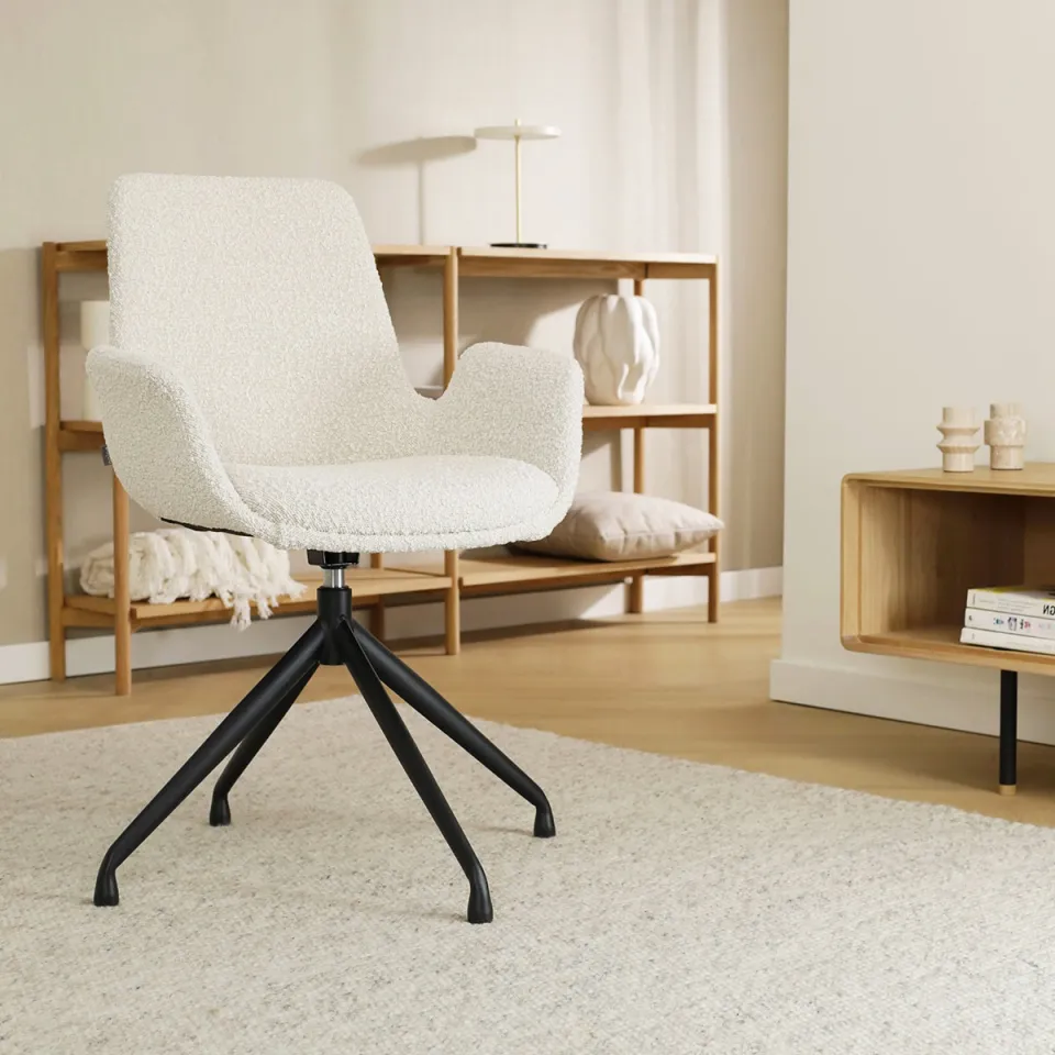 Nolon Nola-Eef draaibare eetkamerstoel bouclé beige - zwart onderstel, foto 2
