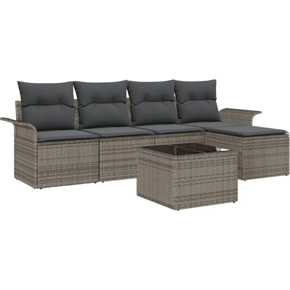 vidaXL Buitensofa 6 st Grijs poly rattan