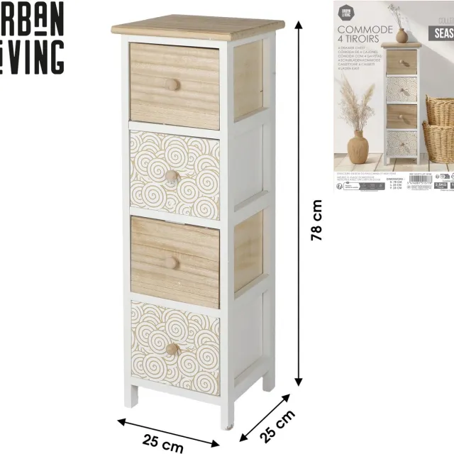 Urban Living "SEASIDE" LADekast met 4 laden – 25 x 25 x H78 cm wit