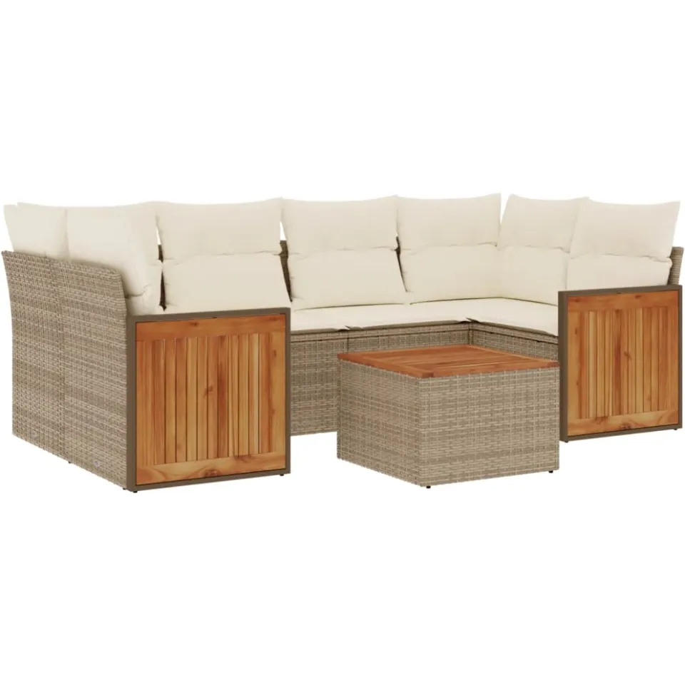vidaXL 7-delige Loungeset met kussens poly rattan beige, foto 3