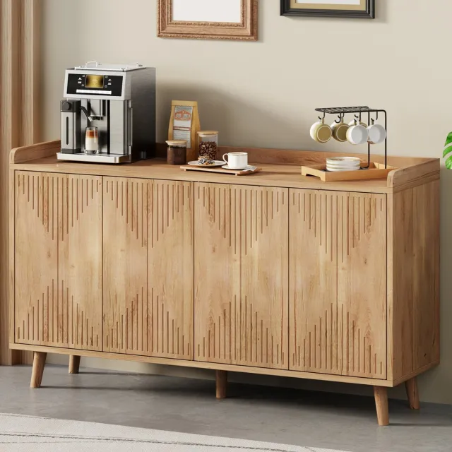 REDOM Keukenkast - Vier deuren - Verstelbare legplanken - Open bovenblad - MDF - Natuurlijk - Keuken en eetkamer - 140 x 40 x 84 cm Naturel
