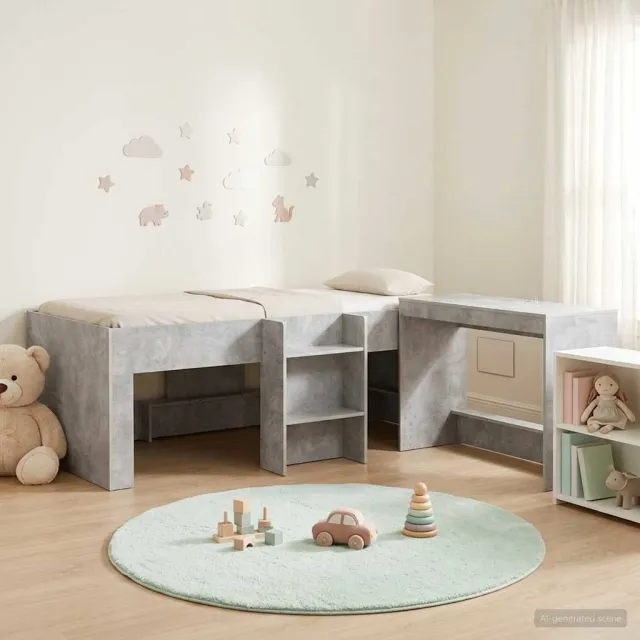 vidaXL Bedframe met Bureau 2 st Betongrijs Bewerkt hout