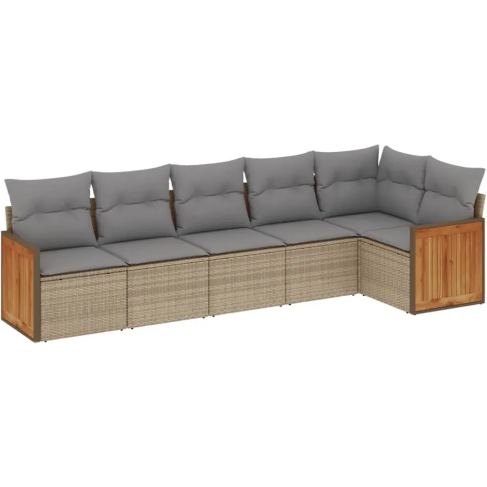 vidaXL 6-delige Loungeset met kussens poly rattan beige