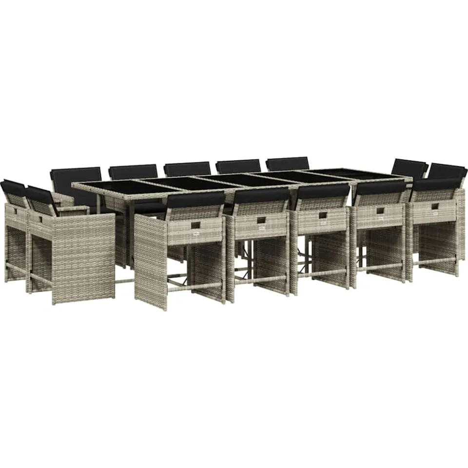 vidaXL 15-delige Tuinset met kussens poly rattan lichtgrijs grijs, foto 3