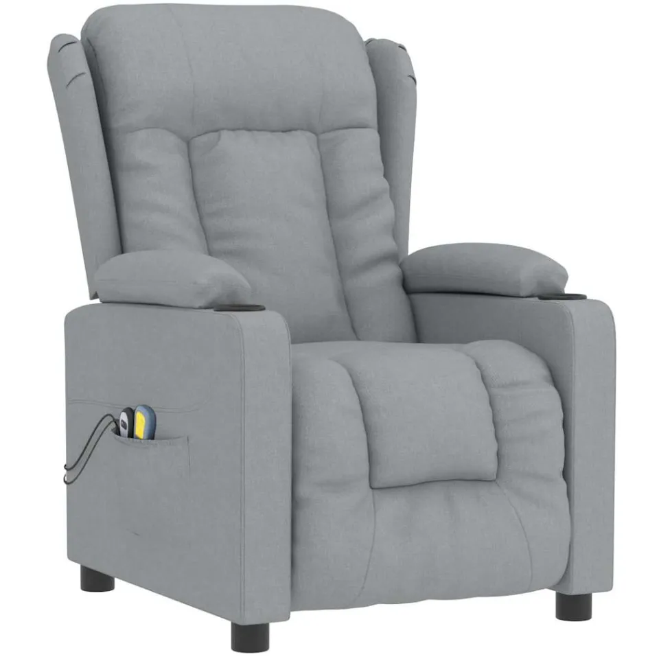 vidaXL Massagestoel elektrisch stof lichtgrijs grijs, foto 3