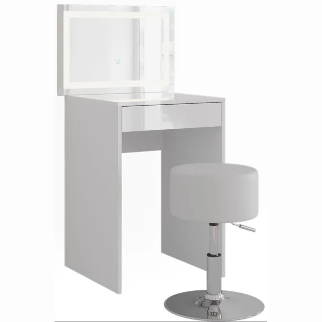 Vicco Kaptafel set met kruk Sherry, Wit/Wit Hoogglans, 51.4 cm met LED-spiegel en kruk