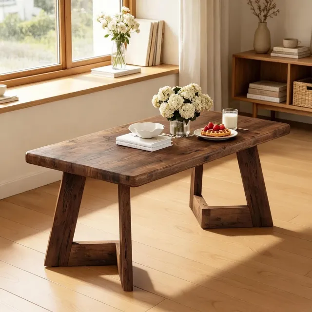 Wishdor Salontafel rechthoekig - Landhuisstijl - bewerkt hout - rustiek bruin - 120 x 60 x 51 cm - stevige constructie Rustic Brown