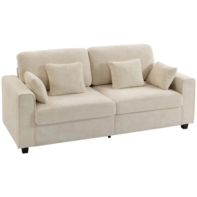 ZYLARO 3-zitsbank - Beige Bank met Raindrop Fluwelen Bekleding - Diepe Zitting - Veren Kussens - Brede Armleuningen - 4 Kussens