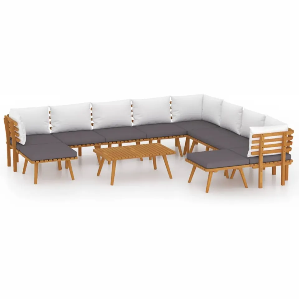 vidaXL 11-delige Loungeset met kussens massief acaciahout bruin, foto 4