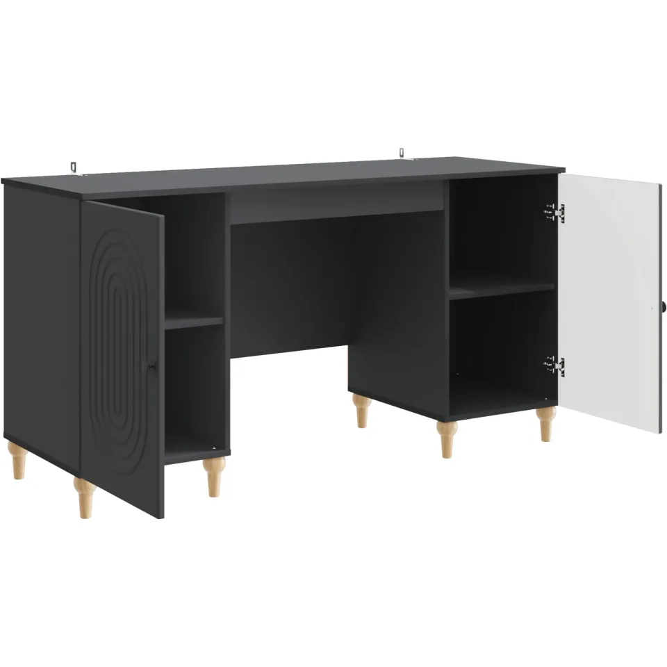 vidaXL Bureau Zwart 142,5 x 50 x 75 cm Bewerkt hout, foto 3