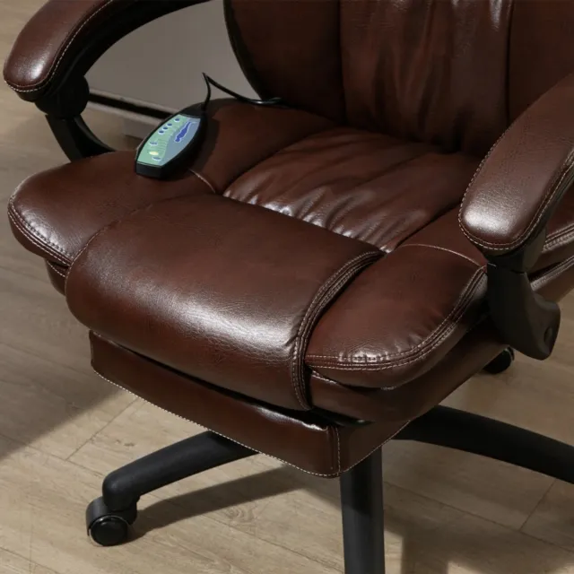 OKWISH Bureaustoel 68,5 X 68,5 X 113 121 Cm - Massage Met 6 Punten En Voetsteun - Verstelbare Rugleuning Tot 135 Graden - Kunstleer - Bruin