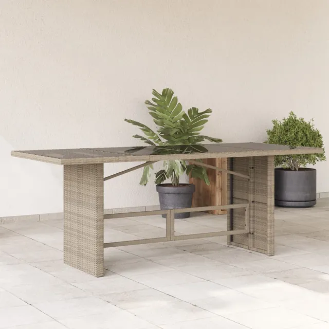 vidaXL Tuintafel met glazen blad 190x80x74 cm poly rattan lichtgrijs grijs, foto 2