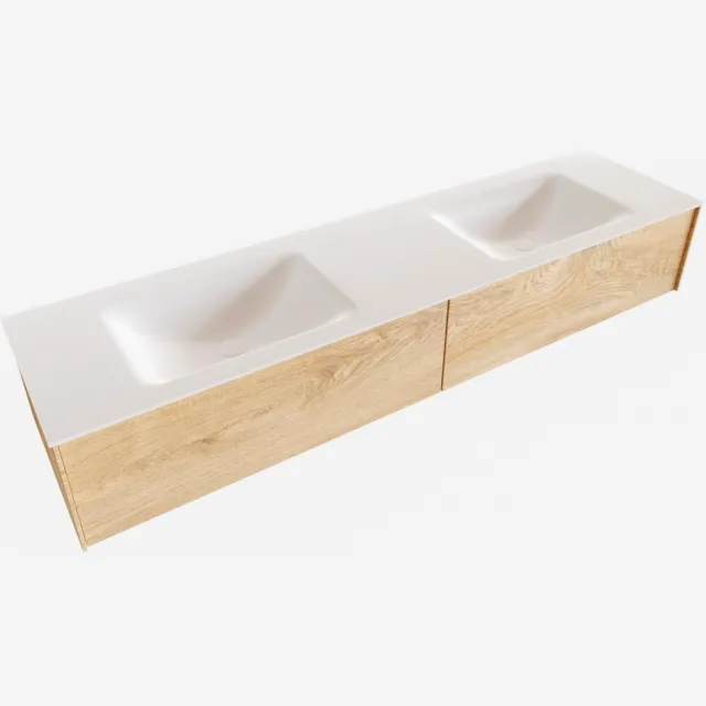 Boss & Wessing Badkamermeubel BWS Madrid Washed Oak 180x45x30 cm Mat Witte Solid Surface Wastafel Dubbel (2 lades, 0 kraangaten)