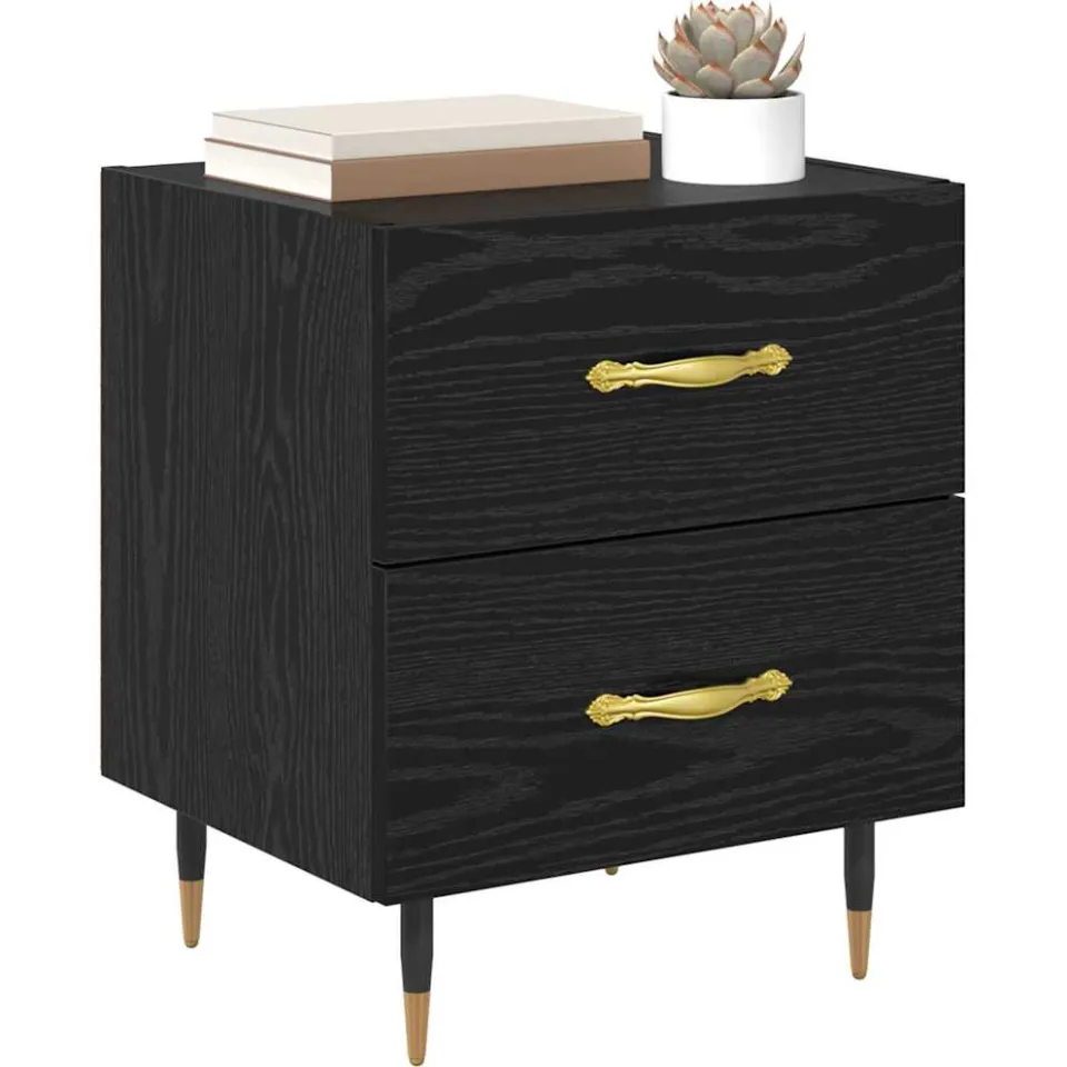 vidaXL Nachtkastje 2 st Zwart Eiken 40 x 35 x 47,5 cm Bewerkt hout