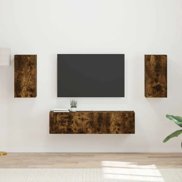 vidaXL Tv-meubelset 4 st Gerookt eiken Bewerkt hout Bruin