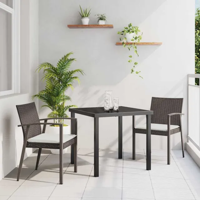 vidaXL Tuin eettafelset 3 st Bruin en zwart PE Rattan, foto 2