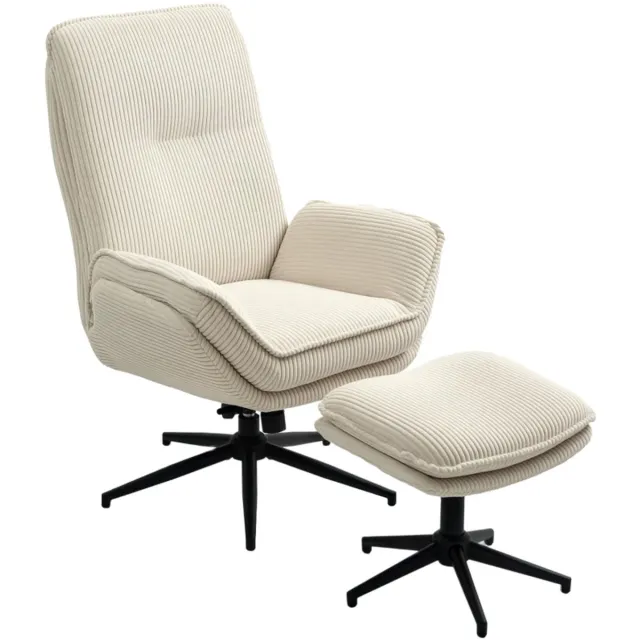 ZYLARO Relaxfauteuil met Voetenbank - 360° Draaibaar - Gestoffeerde Fauteuil - Moderne Relaxstoel - Kantelbaar tot 130° - Verstelbare Rugleuning - tot 120 kg - Relaxstoel - Ligstoel - TV Stoel - Loungestoel - Leesstoel - Beige