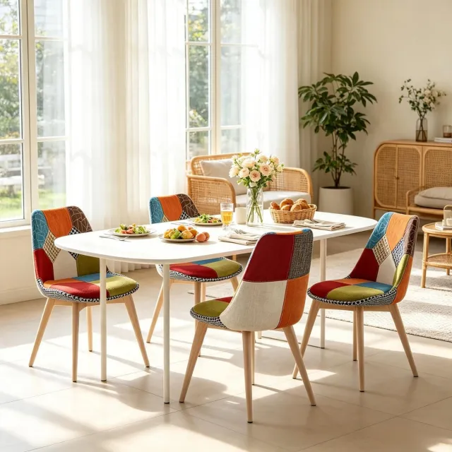 REDOM Eetkamerstoel - Ergonomische zitting met rugleuning - Kruispoot onderstel - Gepolsterd - Moderne stijl - Eetkamer - Stof - Meerkleurig - 81,5 x 47 cm Multicolor