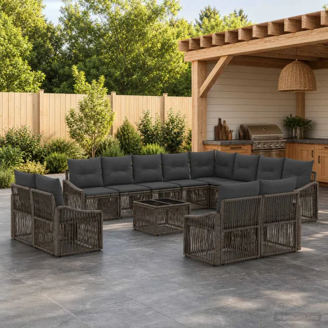 vidaXL Tuinbankenset 13 st Grijs poly rattan