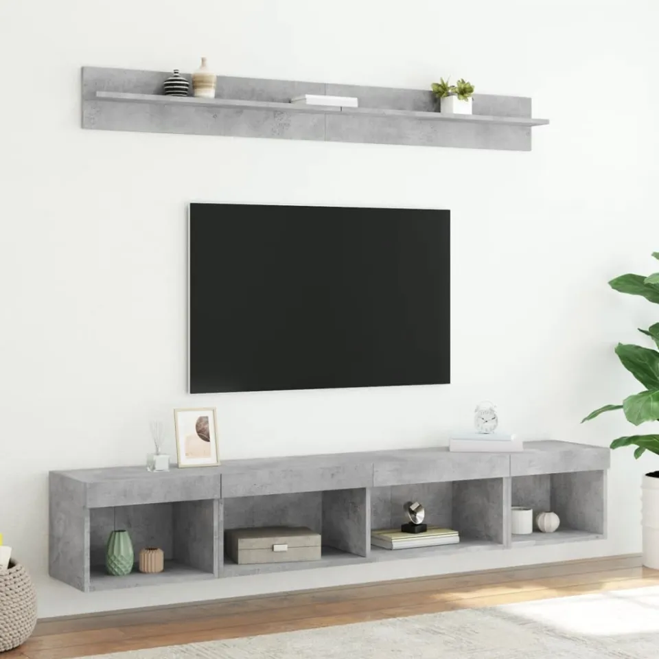 vidaXL 5-delige Tv-wandmeubelset met LED bewerkt hout betongrijs grijs, foto 2