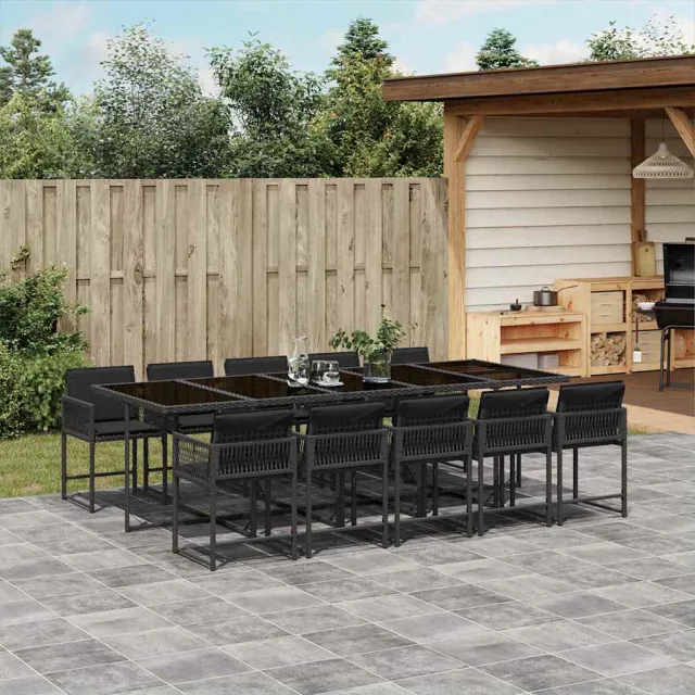 vidaXL 11-delige Tuinset met kussens poly rattan zwart