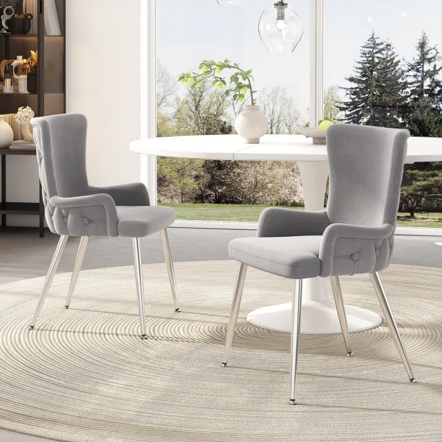 STILVORA Eetkamerstoel - Luxe Fluwelen Design - Set van 2 - Modern en Multifunctioneel - Metalen Poten - Grijs/Silver