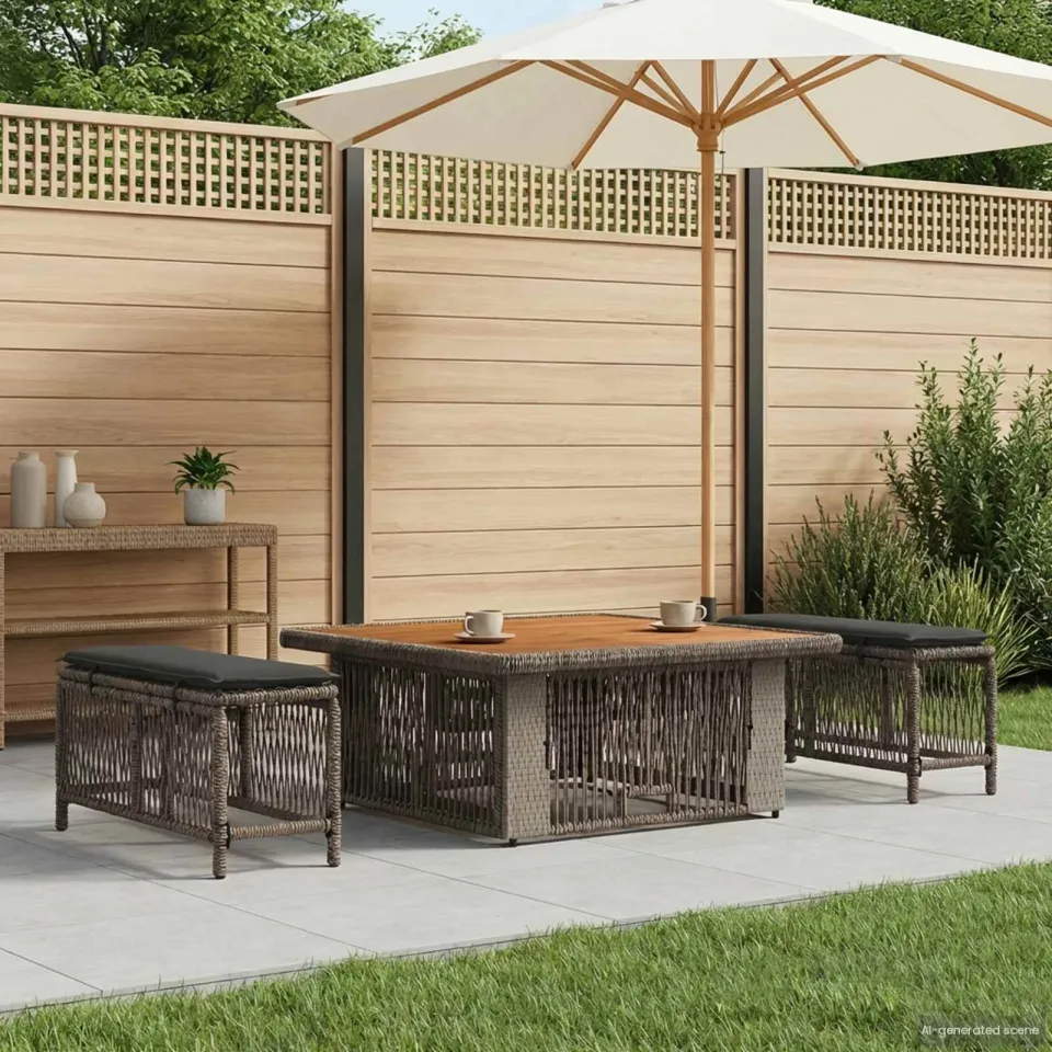 vidaXL Tuin eettafelset 3 st 2-zits Grijs en Donkergrijs poly rattan, foto 3