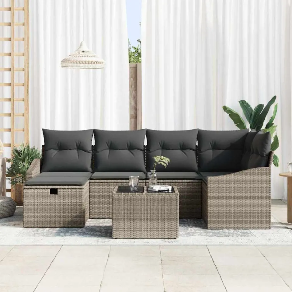 vidaXL Bankstel 7 st poly rattan grijs, foto 3