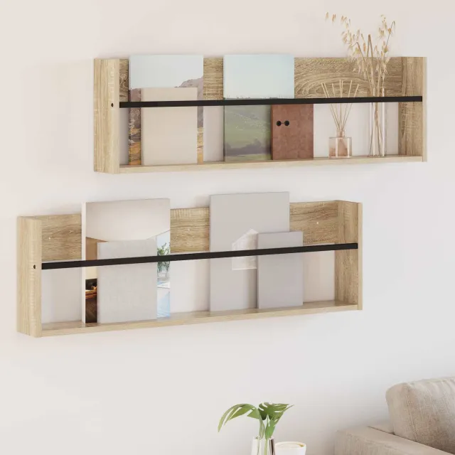 vidaXL Tijdschrift Rek 2 st Sonoma Eiken 100 x 12 x 30 cm Bewerkt hout Bruin