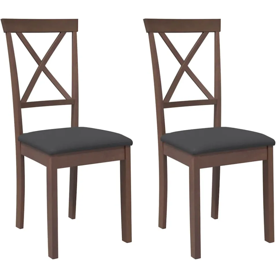vidaXL Eetkamerstoelen met kussens 2 st massief hout rubber bruin