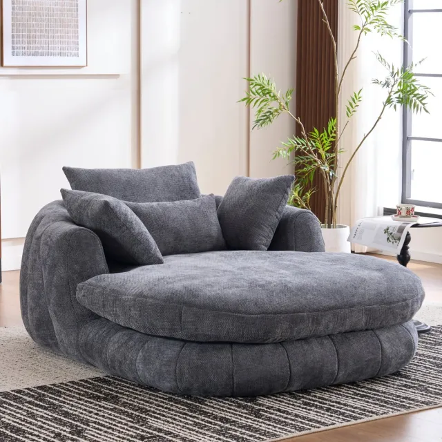FloraGrace Chaise Longue – 1-Zits – Diepe Zitting Met Kussens En Zonder Montage – Voor Woonkamer, Slaapkamer Of Leeskamer – Chenille – Grijs