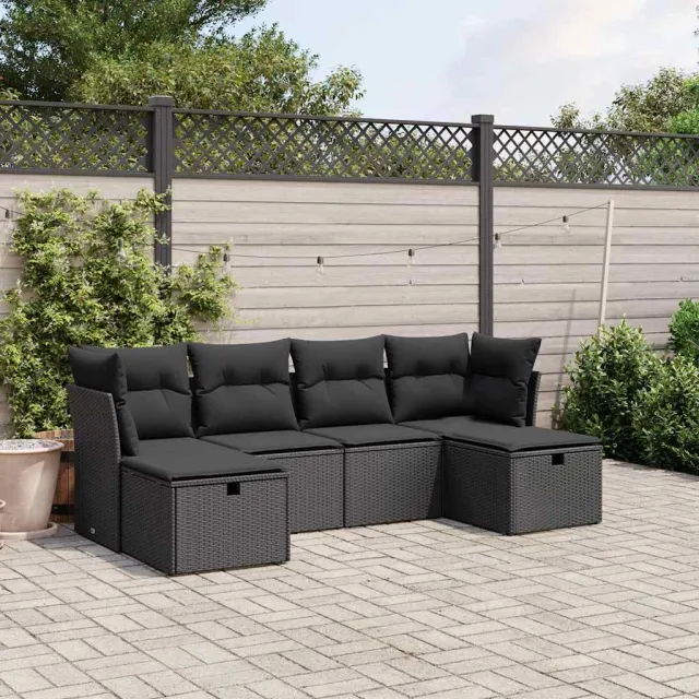 vidaXL 6-delige Loungeset met kussens poly rattan zwart, foto 2