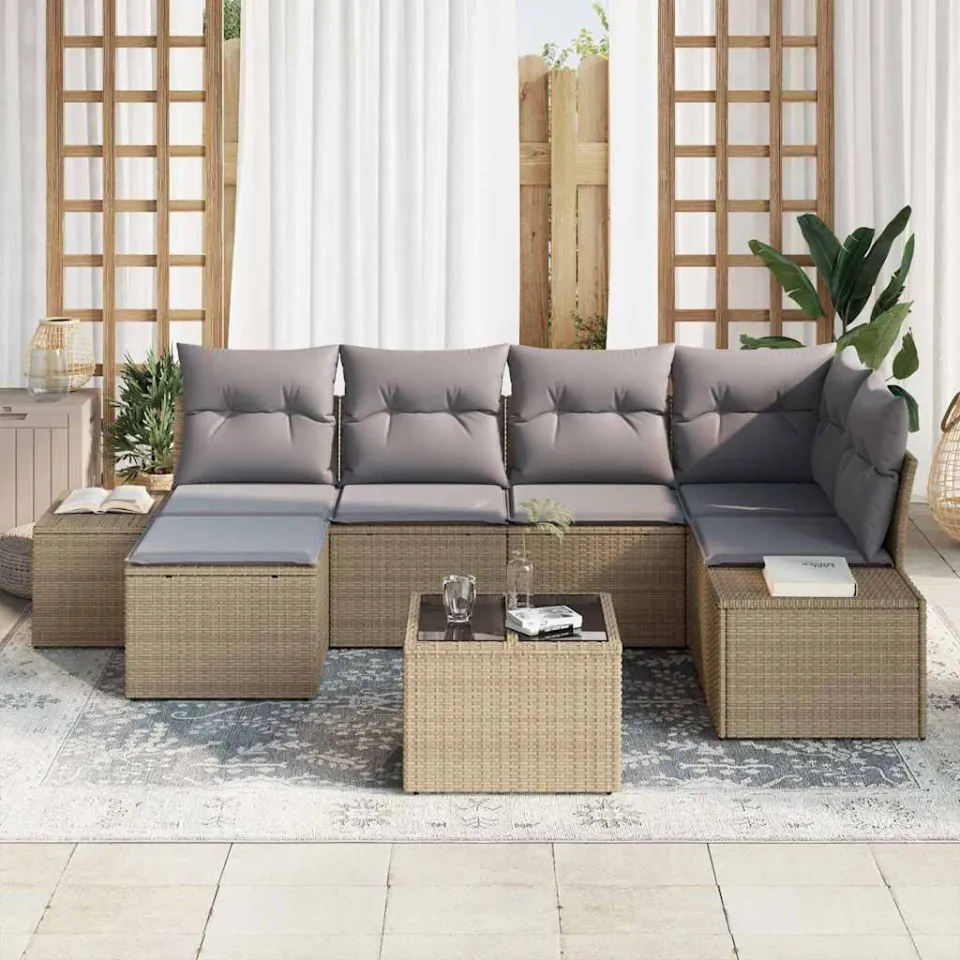 vidaXL Tuin Sofa Set 6 st Beige en Licht Grijs poly rattan, foto 3